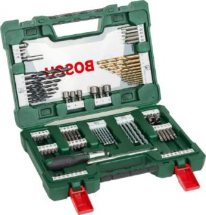 Bosch Maletín V-Line con 91 unidades para taladrar y atornillar (para madera, piedra y metal, con destornillador de carraca y barra imantada, accesorios para herramientas de perforación y atornillado)